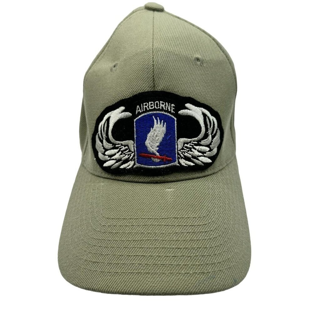 Vintage Airborne Hat Cap Beige Black Blue Strap‎ Back Adult Men